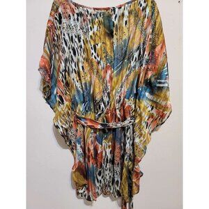 Coco Bianco striped flowy flutter sleeve artsy top Size S beach